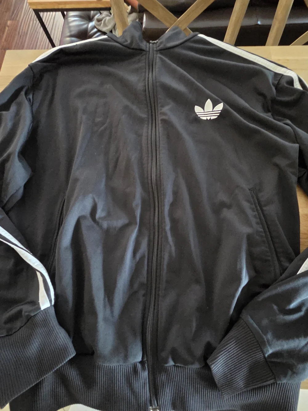 Adidas Men's Black Track Jacket with White Stripes XL EUC